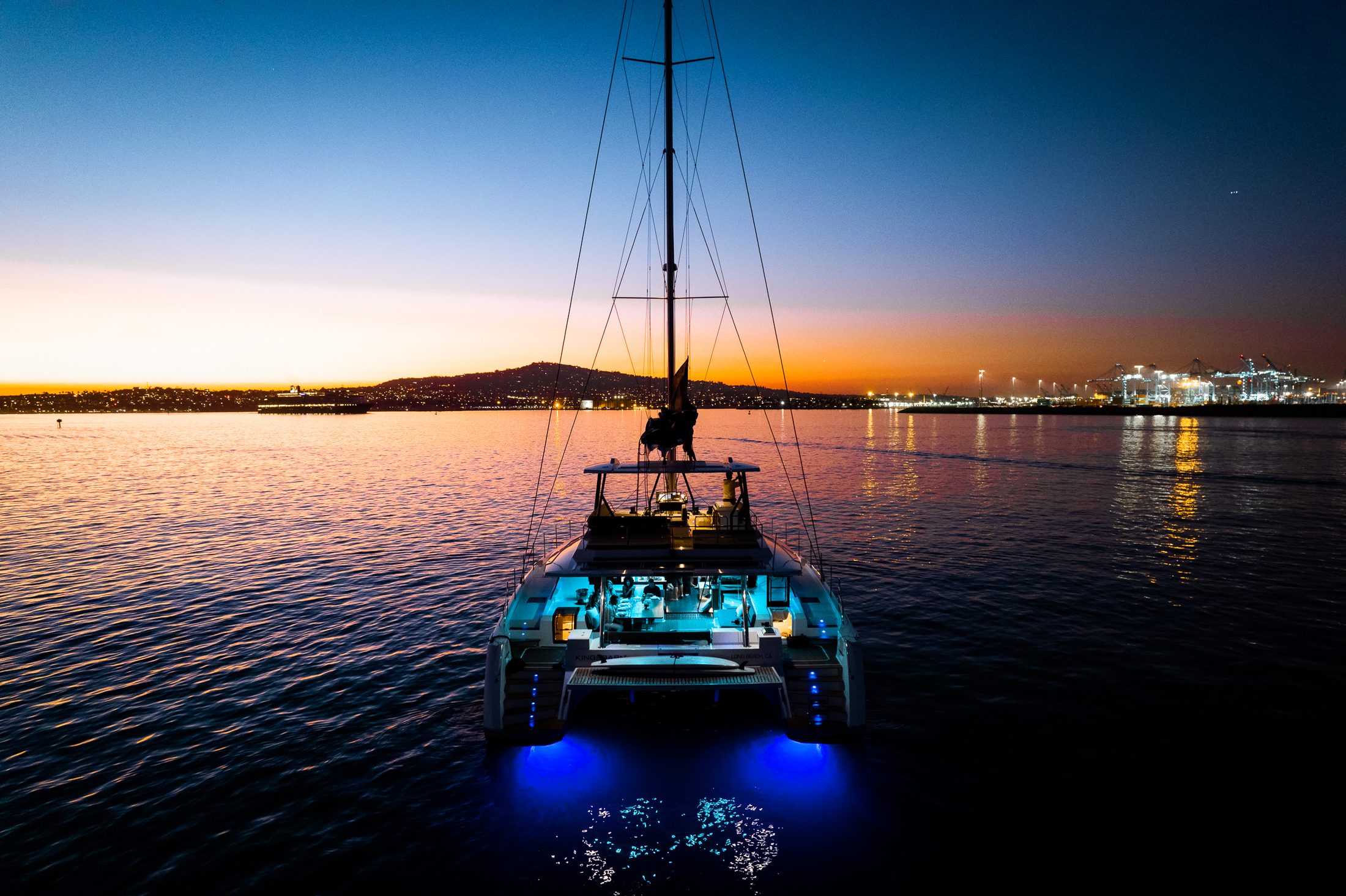 Aerial of the Black Cat under sail