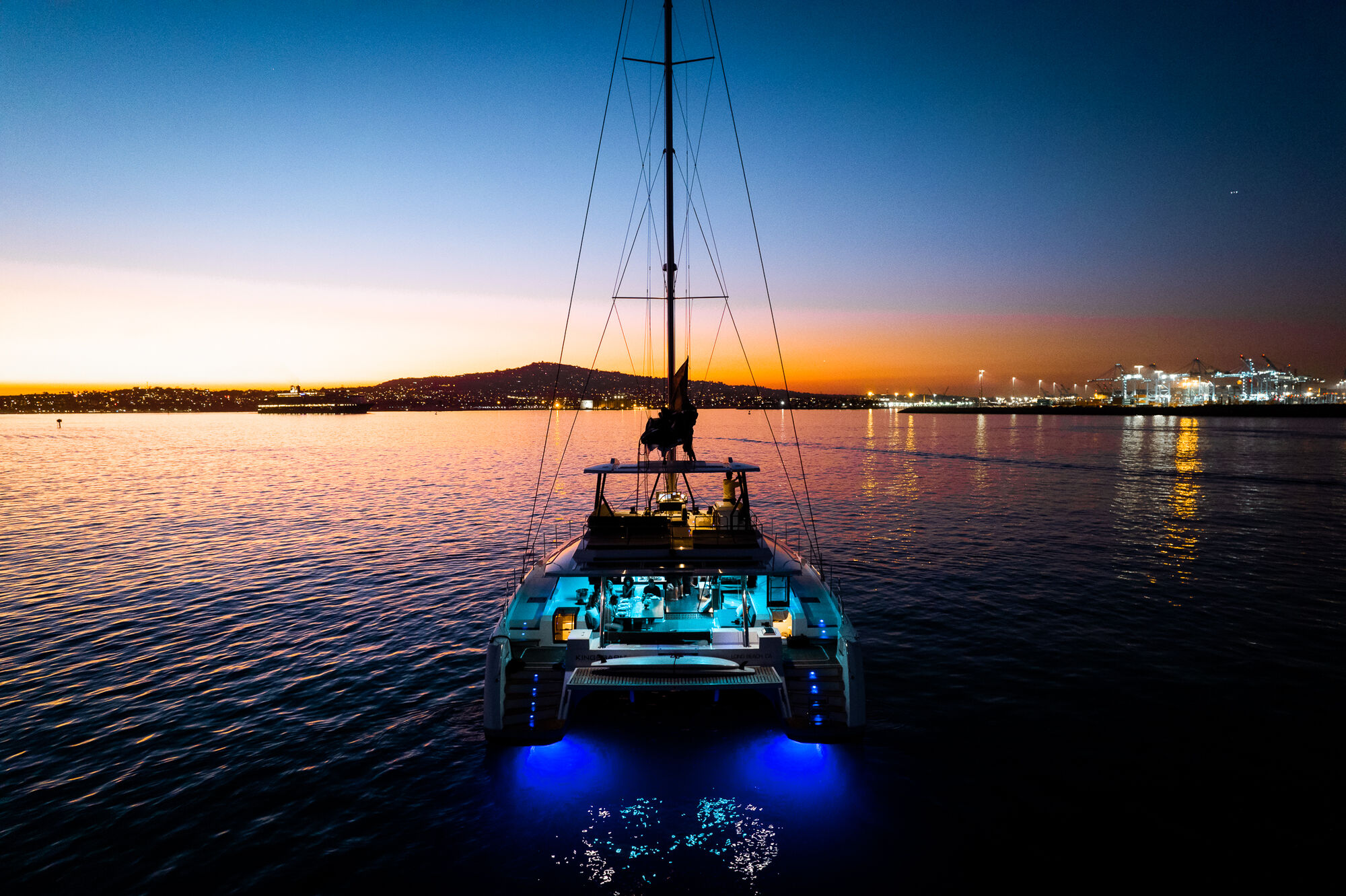 Aerial of the Black Cat under sail